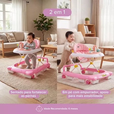 Andador Infantil Musical Para Bebê 2 em 1 com Empurrador La Bamba Maxi Baby 3 Ajustes de Altura