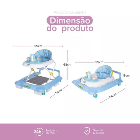 Andador Infantil Musical Para Bebê 2 em 1 com Empurrador La Bamba Maxi Baby 3 Ajustes de Altura