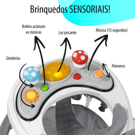 Andador Infantil para Bebê com Capota e Brinquedo Musical KaBaby